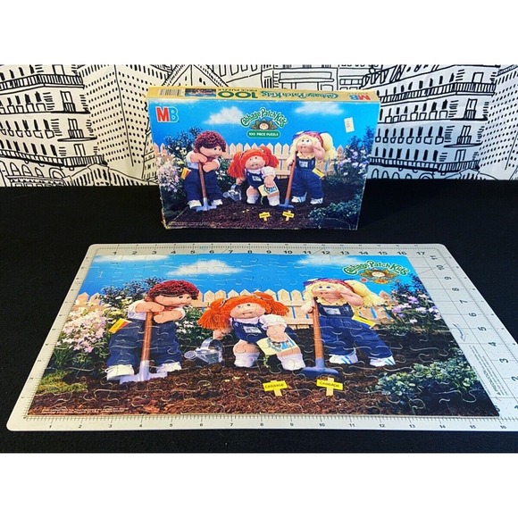 Vintage 1984 Cabbage Patch Kids Milton Bradley 100 PC Puzzle Garden 80s COMPLETE - Picture 1 of 12